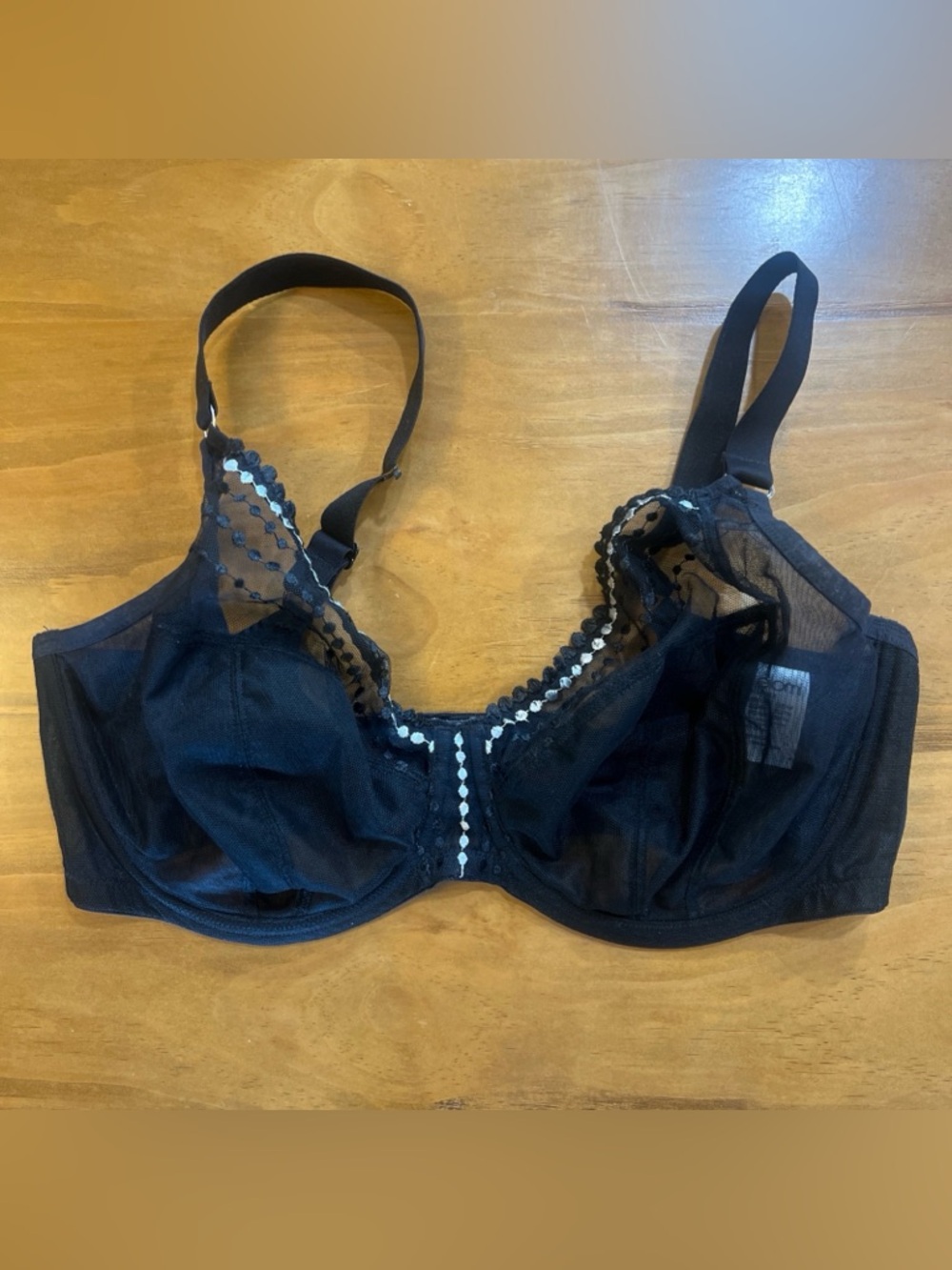 Elomi Black Sheer Mesh Underwire Bra Polka Dot adjustable Straps
